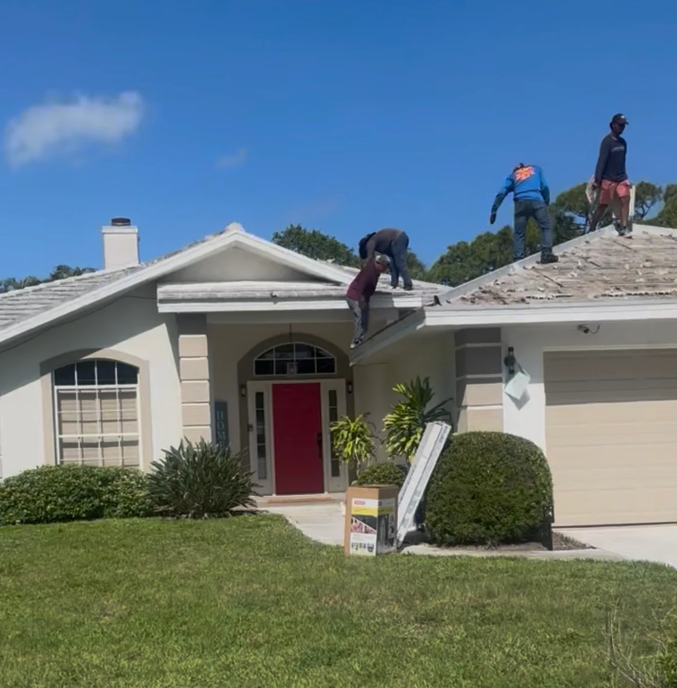 Residential roof construction work in progress