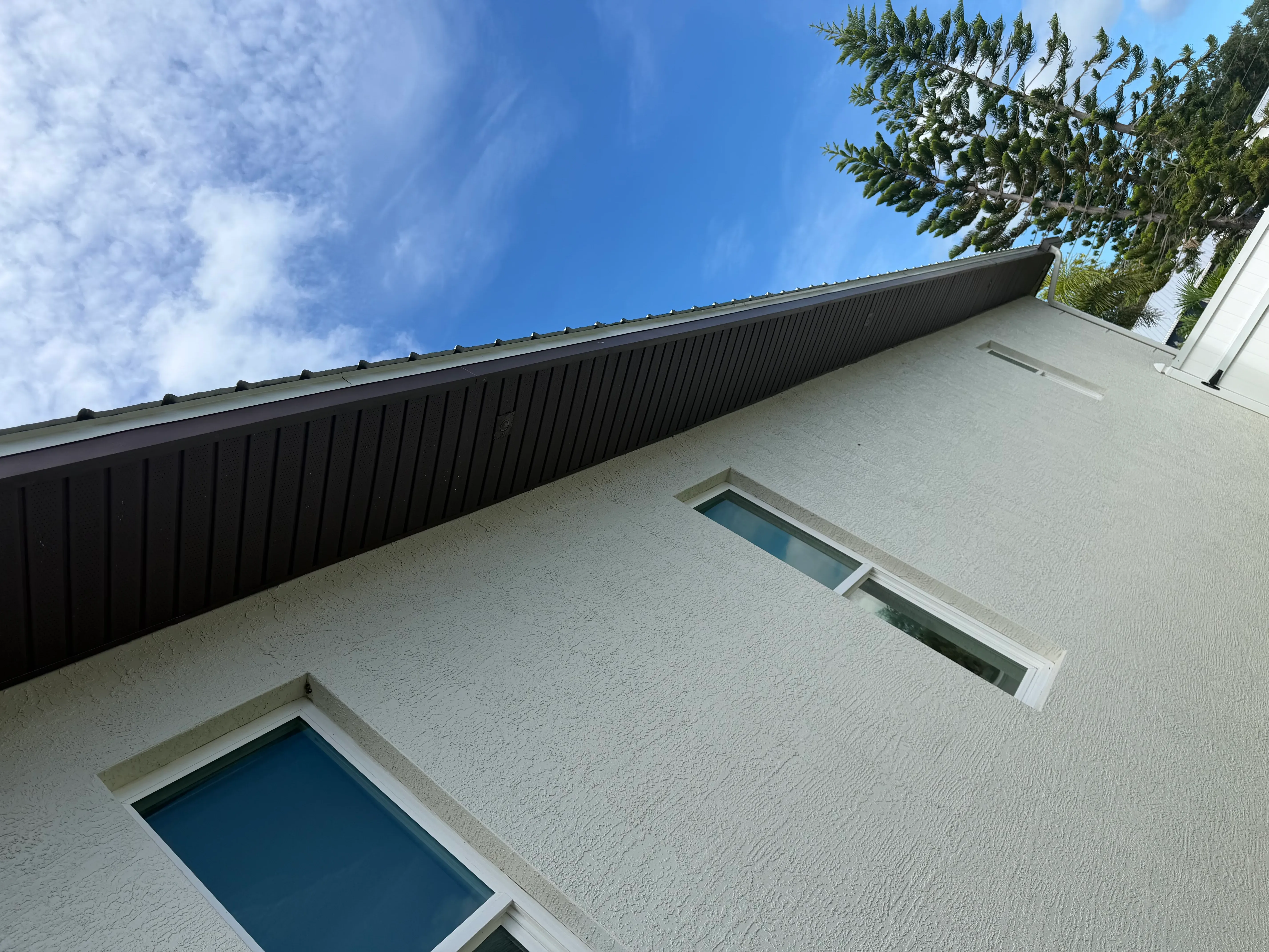 Modern white residential home exterior corner