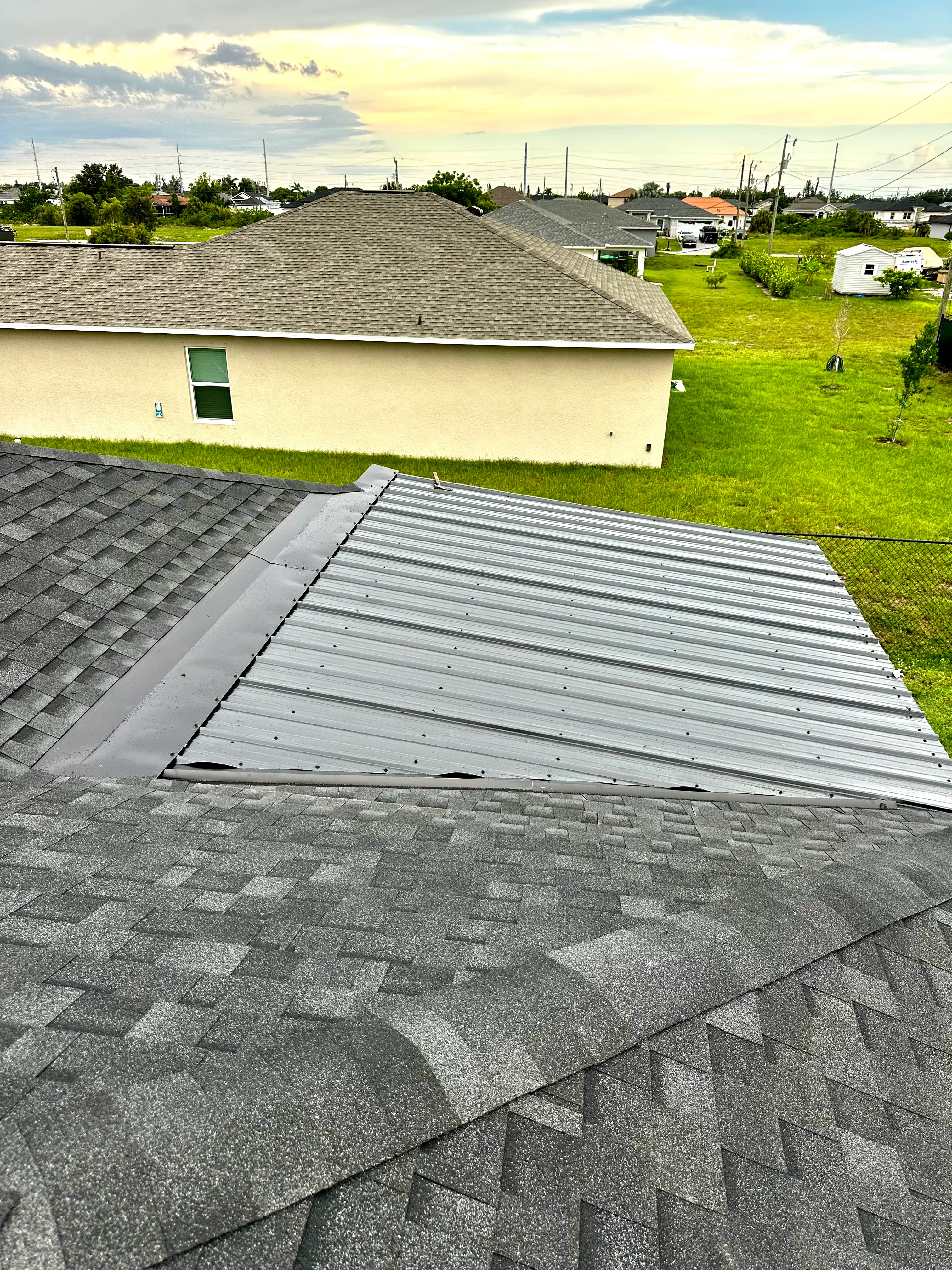 Metal roof installation on residential home