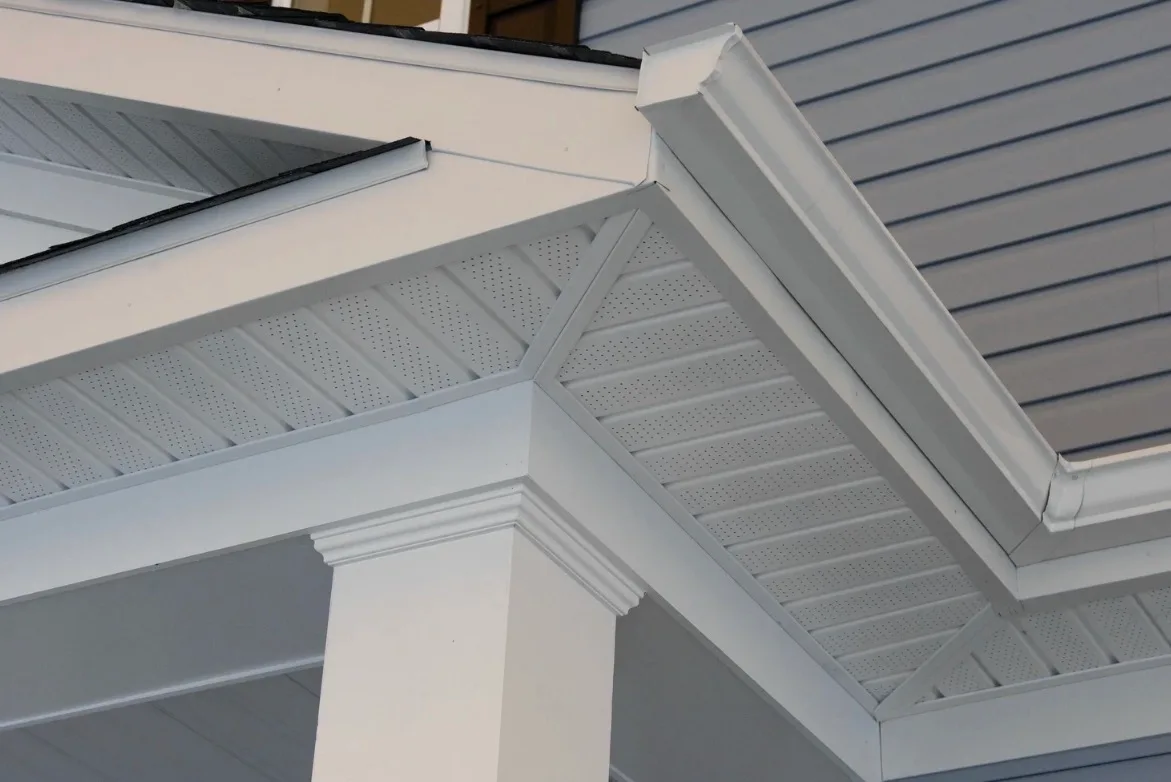 White soffit with perforated ventilation vents